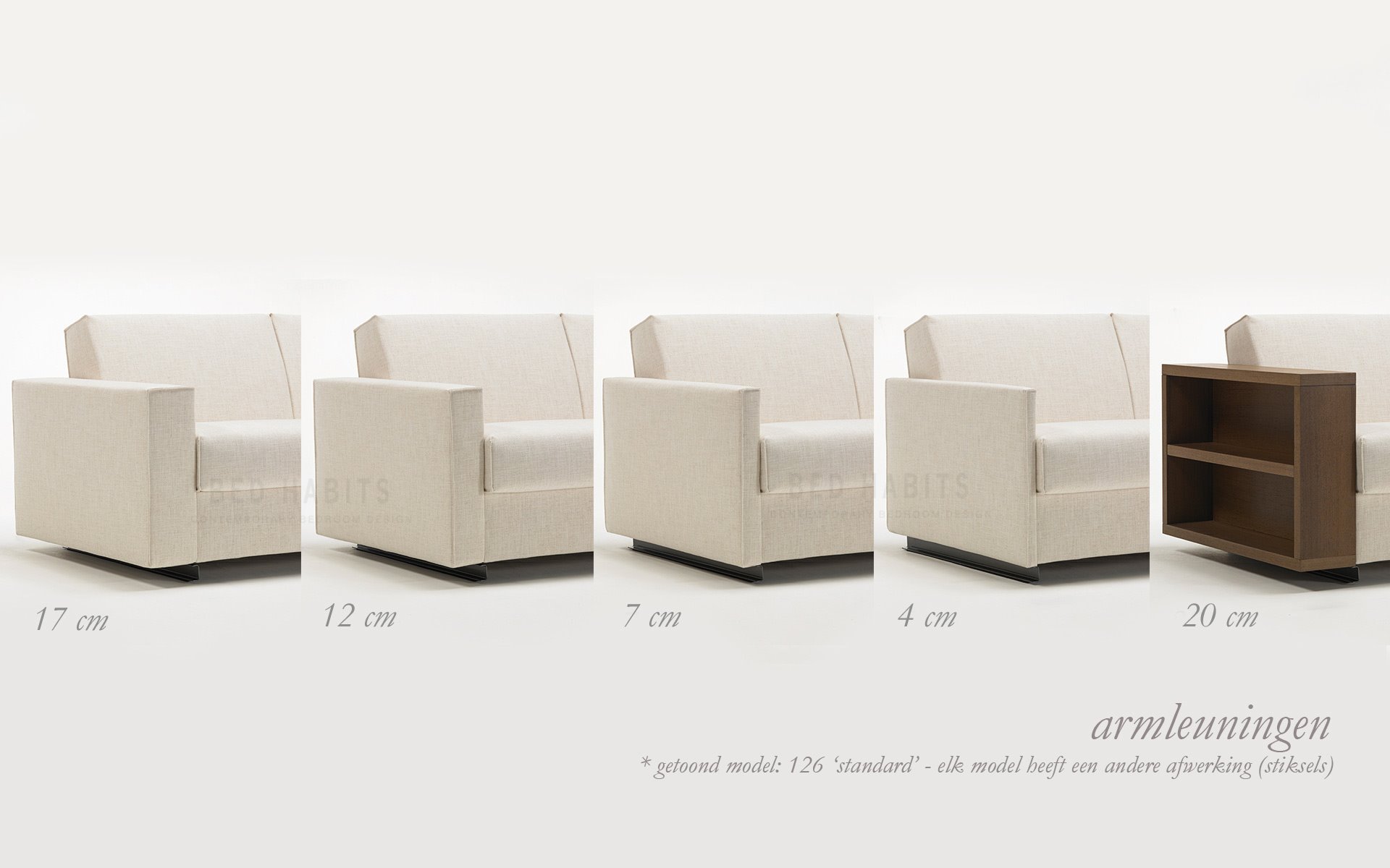 Menu armleuningen slaapbank modellen 126 102 103 Bed Habits Amsterdam 1